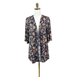Dear Scarlett lightweight navy blue floral paisley print open front kimono sz M